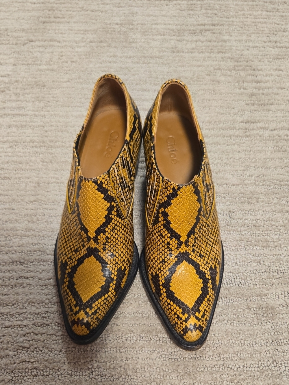 Chloé Rylee Snake Embossed Leather Booties-Black/Yellow - Picture 9 of 15